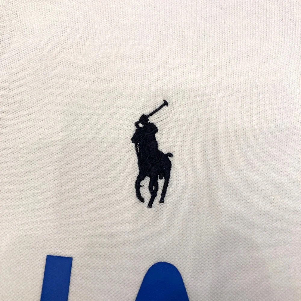 Polo Ralph Lauren Italia Shirt Mens 2XL Blue Big Pony Shirt Italy Cotton White